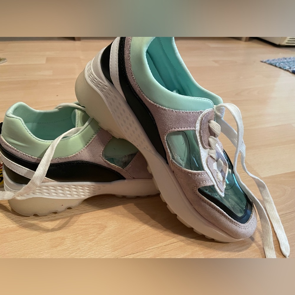 Sneakers with clear cutouts, size 9